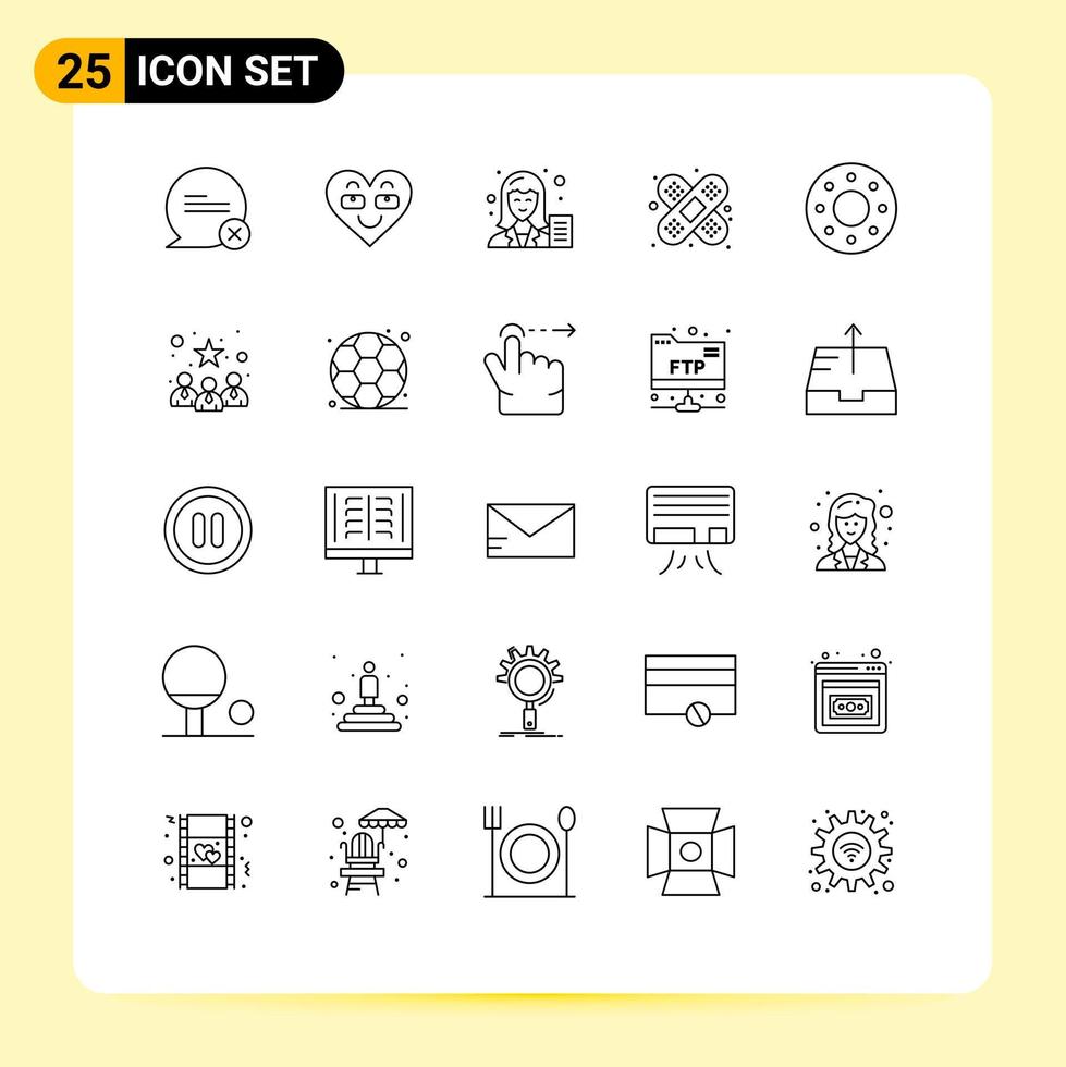 Group of 25 Modern Lines Set for donut bandage like aid female Editable Vector Design Elements