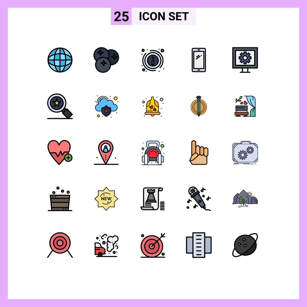 Paquete de color plano de línea llena de interfaz de usuario de 25 de signos y símbolos modernos de control detalles de Android elementos de diseño de vector editables de teléfono móvil