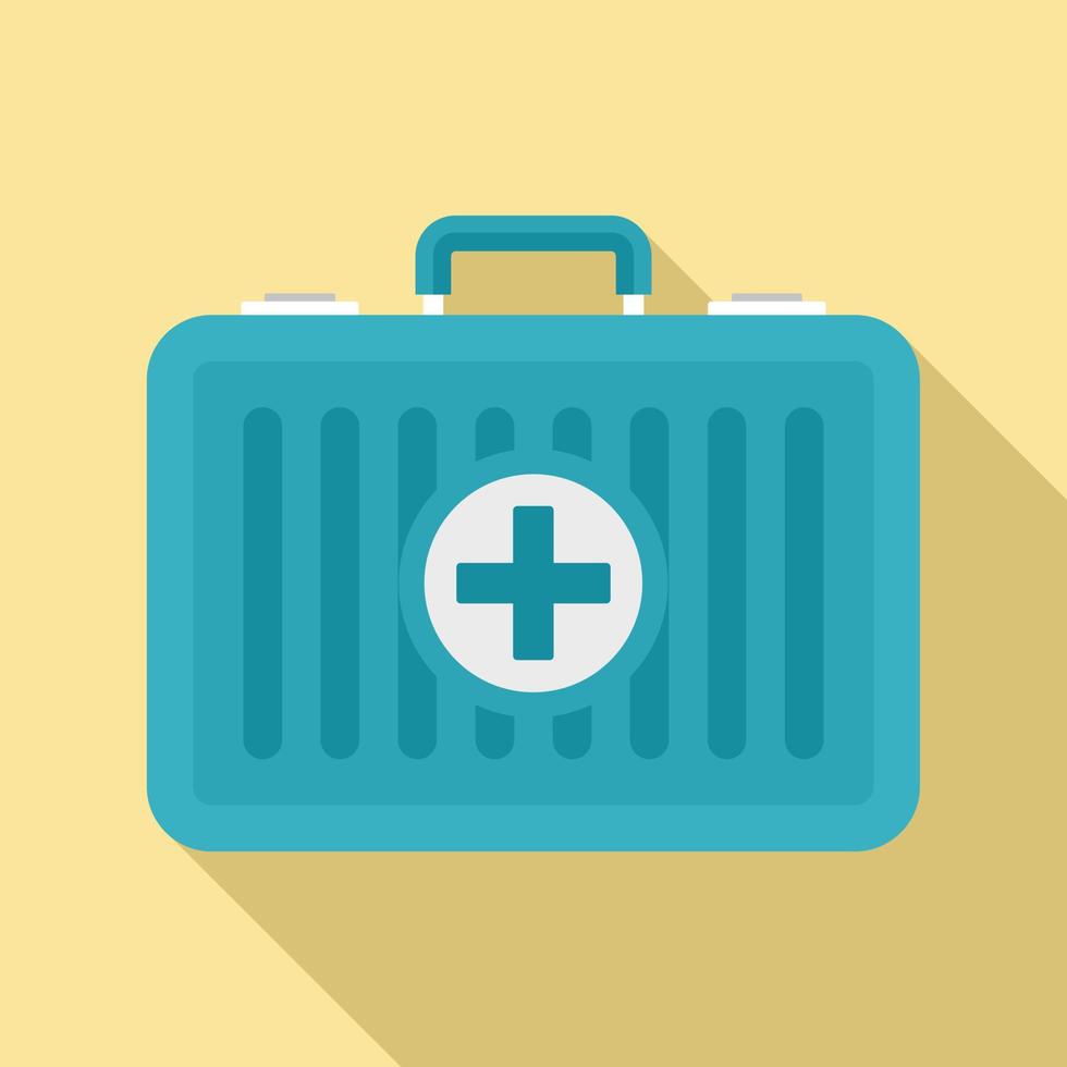 Beach first aid kit icon, flat style vector