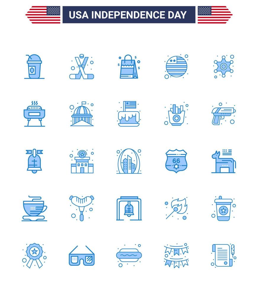 USA Happy Independence DayPictogram Set of 25 Simple Blues of police international flag america flag american Editable USA Day Vector Design Elements