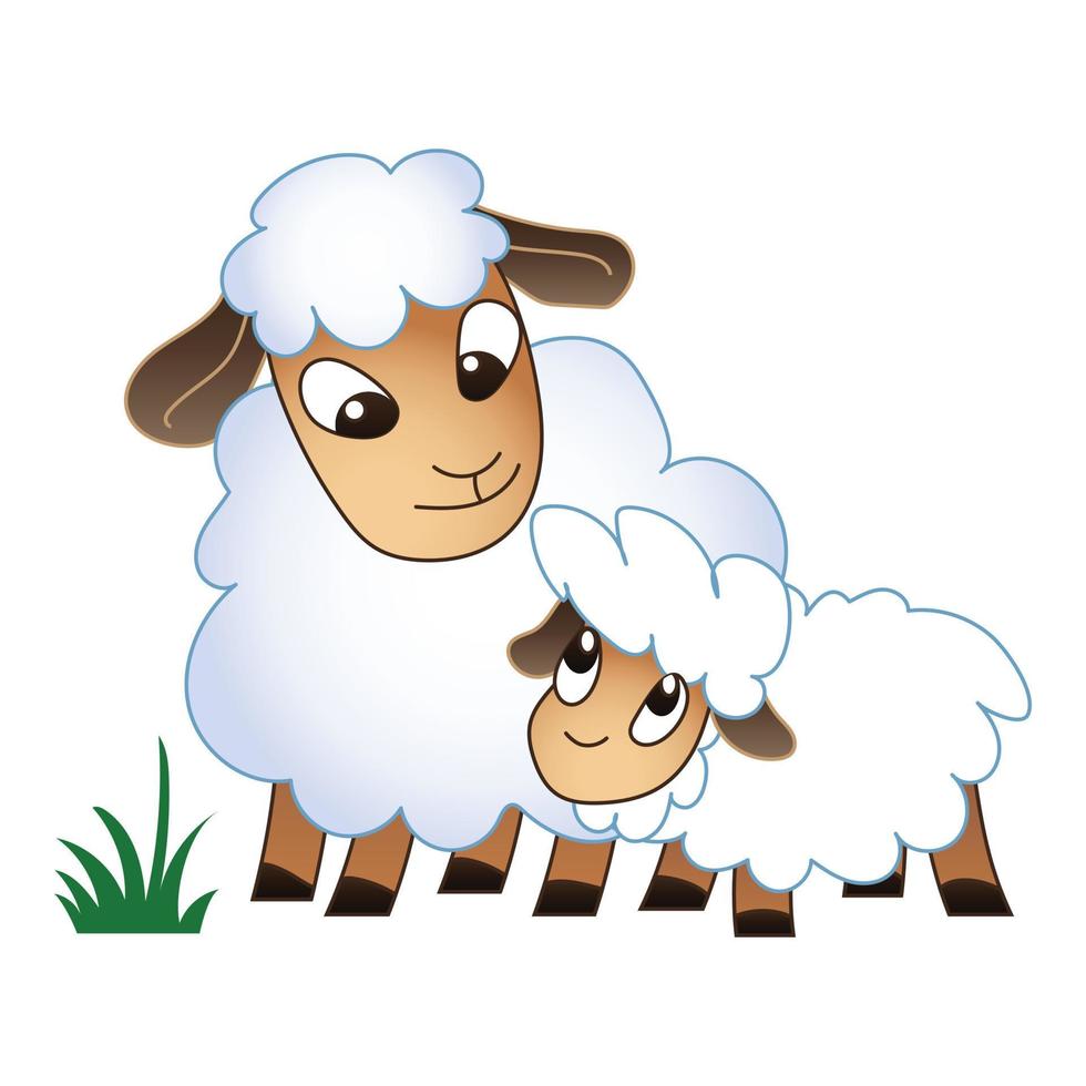 Mother kid sheep icon, cartoon style vector