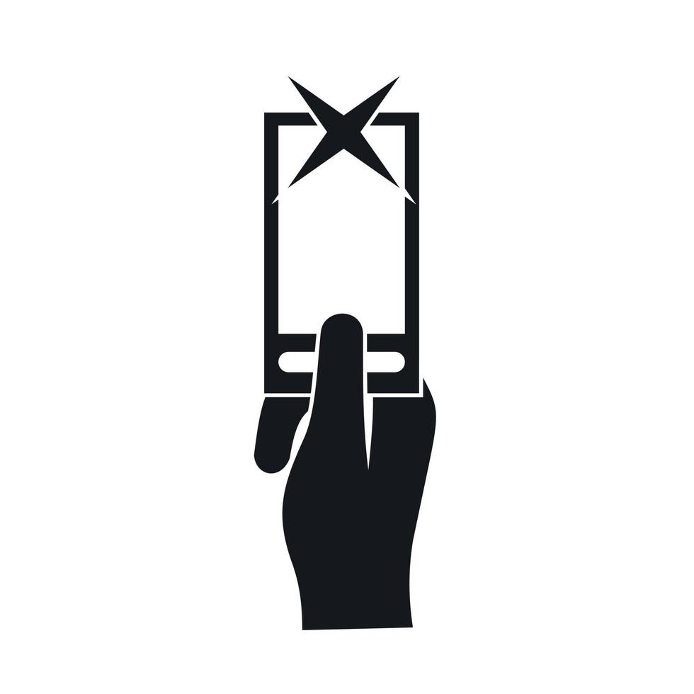 Hand photographs on smartphone icon, simple style vector