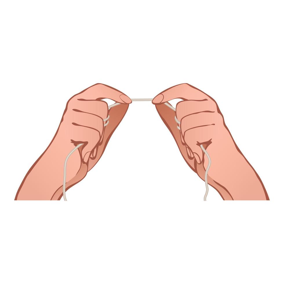 Dental floss in hand icon, cartoon style vector