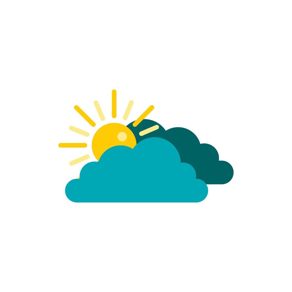 Sun behind clouds icon, flat style vector