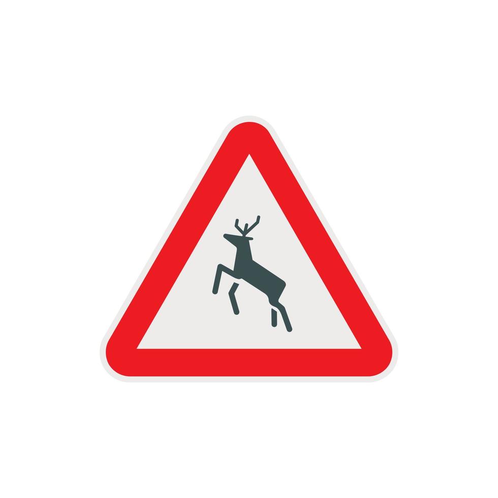 Deer traffic warning sign icon, flat style vector