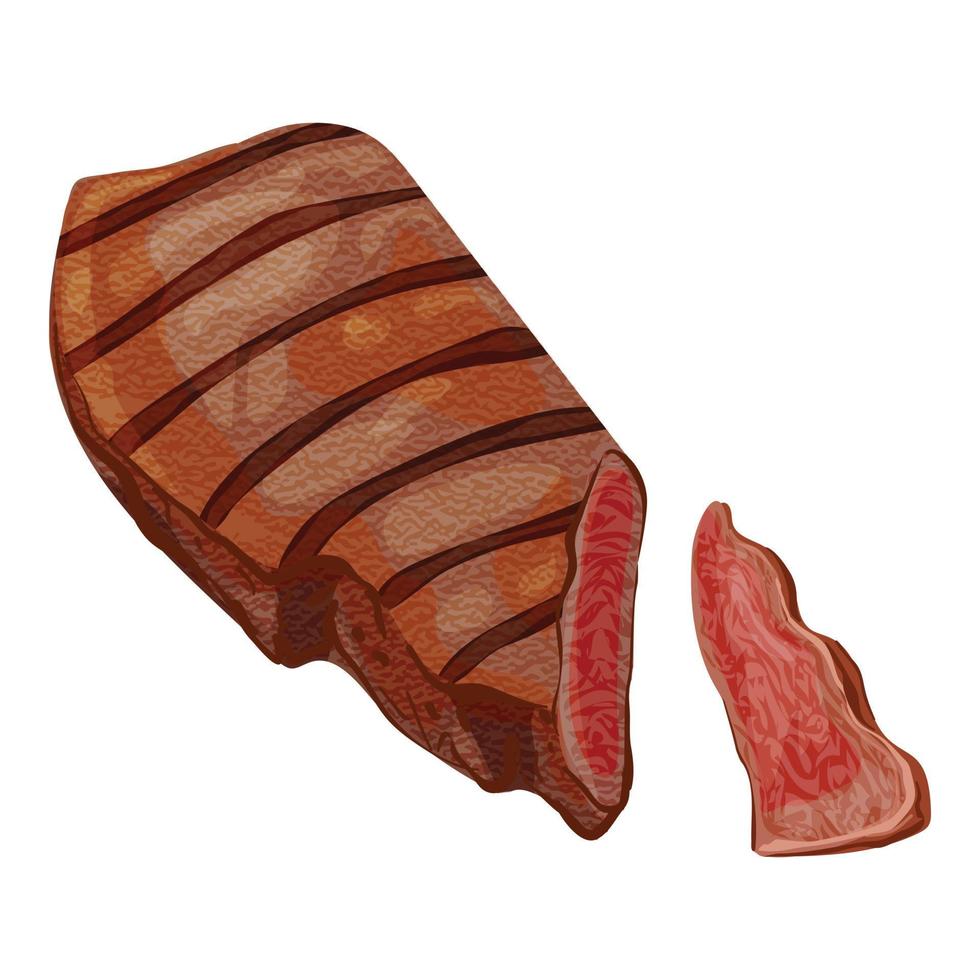 Cooked steak icon, cartoon style vector