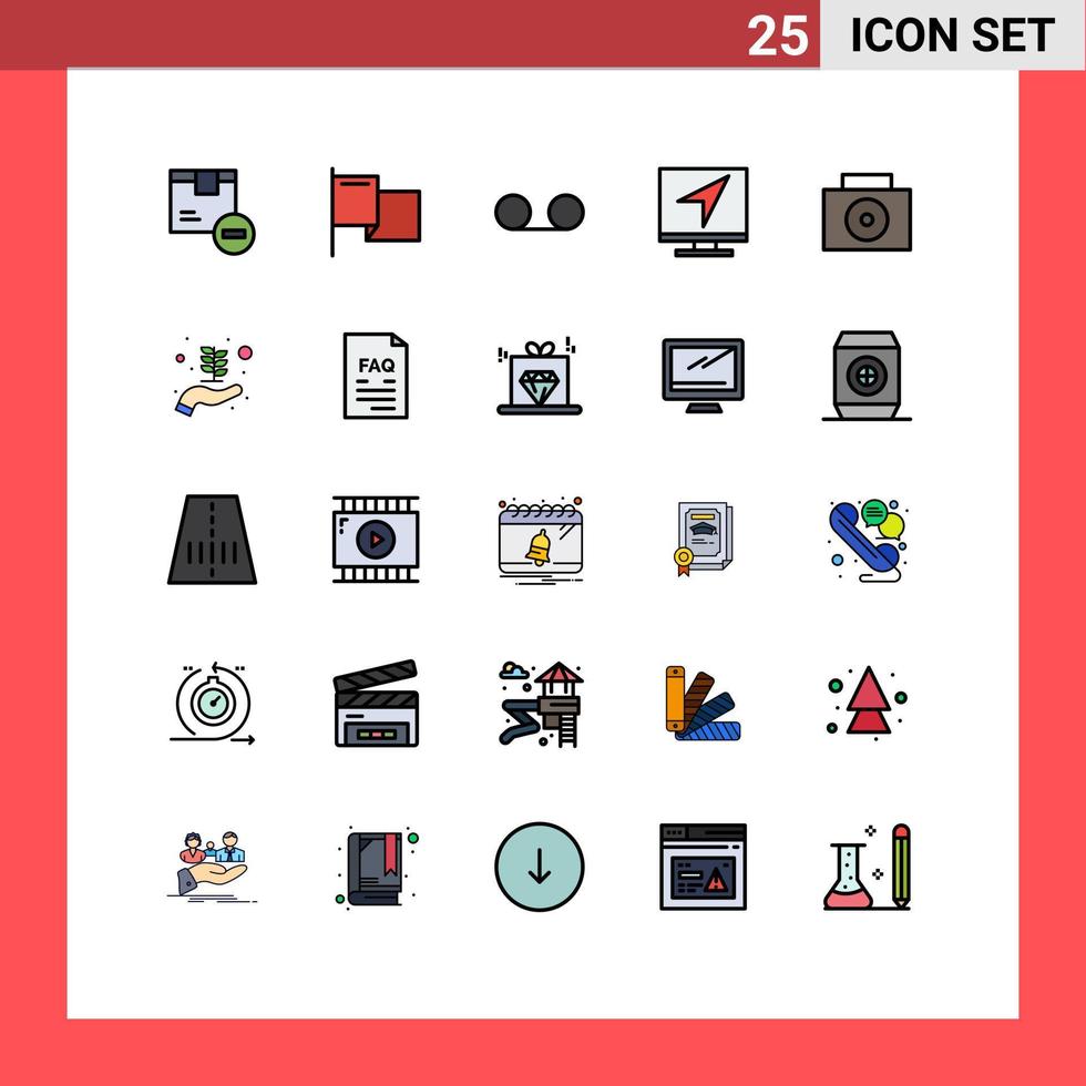 Group of 25 Filled line Flat Colors Signs and Symbols for suitcase online mail message computer Editable Vector Design Elements