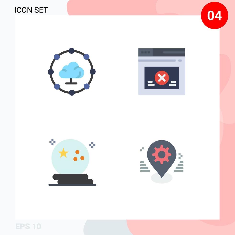 Pictogram Set of 4 Simple Flat Icons of cloud computing moon page website scary Editable Vector Design Elements