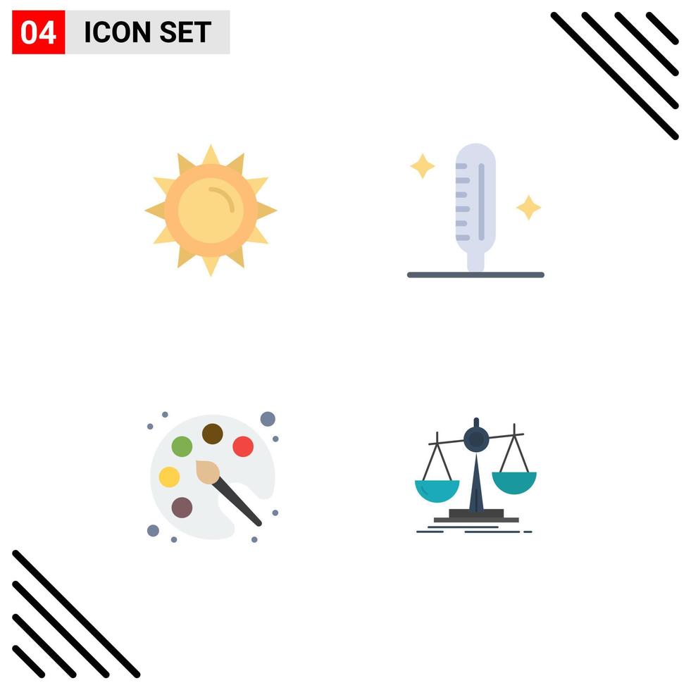 4 User Interface Flat Icon Pack of modern Signs and Symbols of sun color spring medical education Editable Vector Design Elements