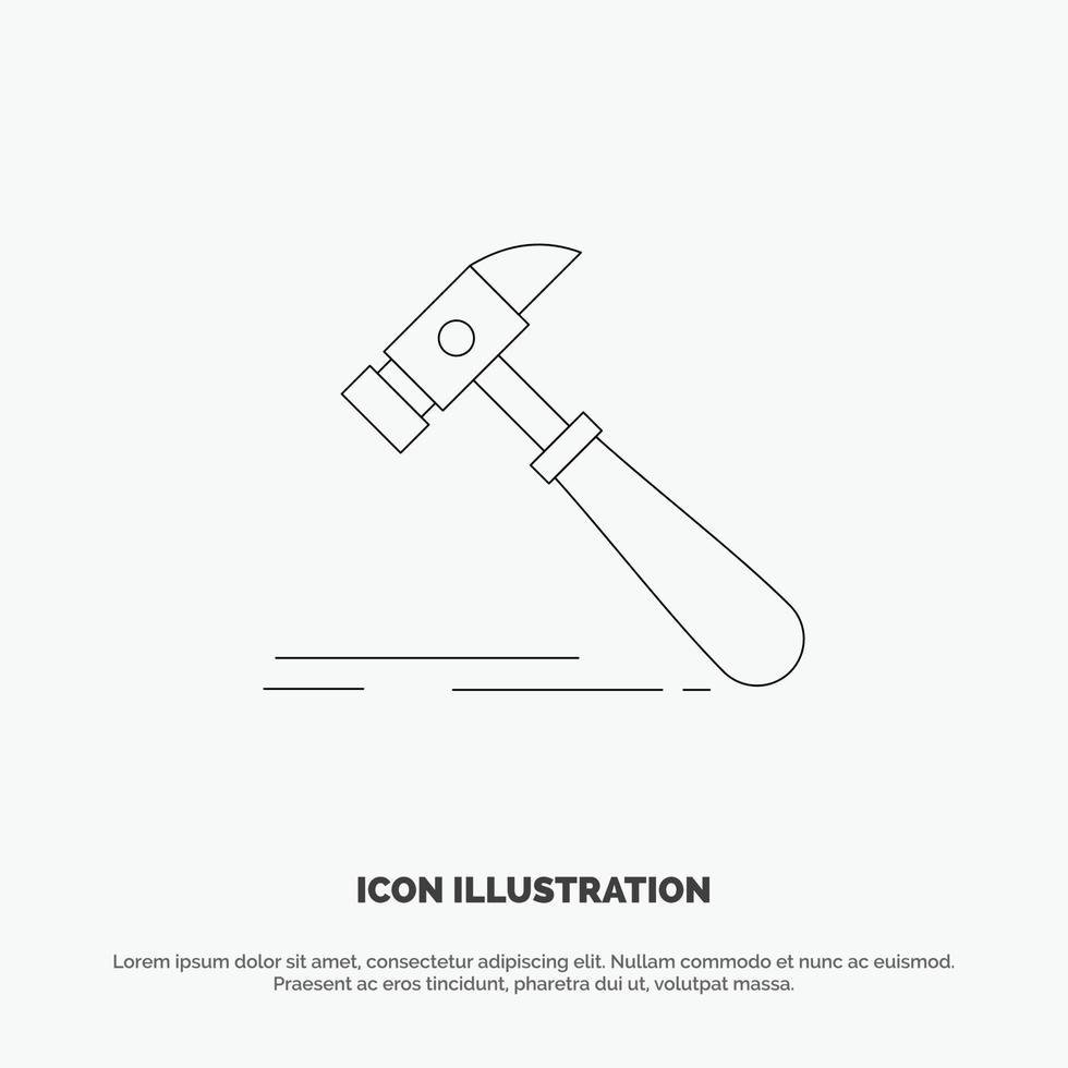 Hammer Construction Tool Strong Carpenter Line Icon Vector