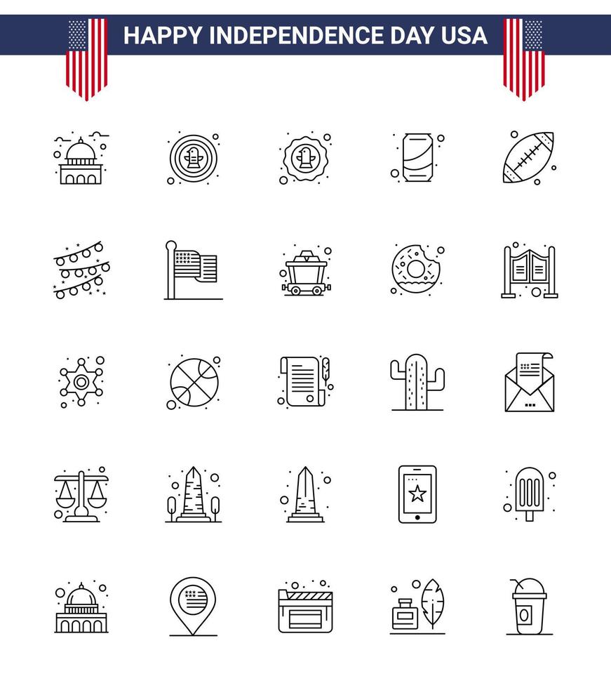 25 señales de línea para el día de la independencia de EE. UU. Elementos de diseño de vector de día de EE. UU.