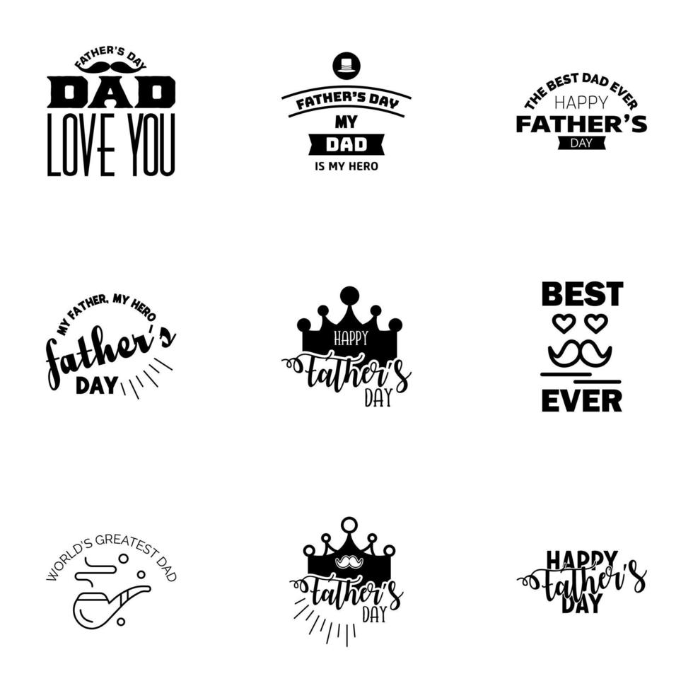 Happy fathers day 9 Black vintage retro type font Illustrator eps10 Editable Vector Design Elements