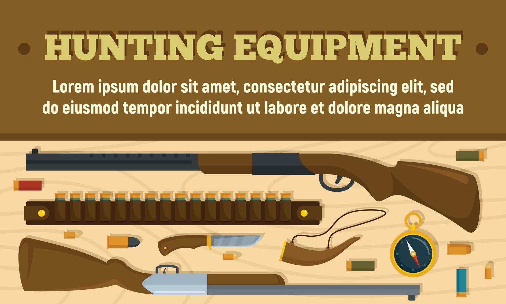 Hunting equipment concept banner, flat style vector