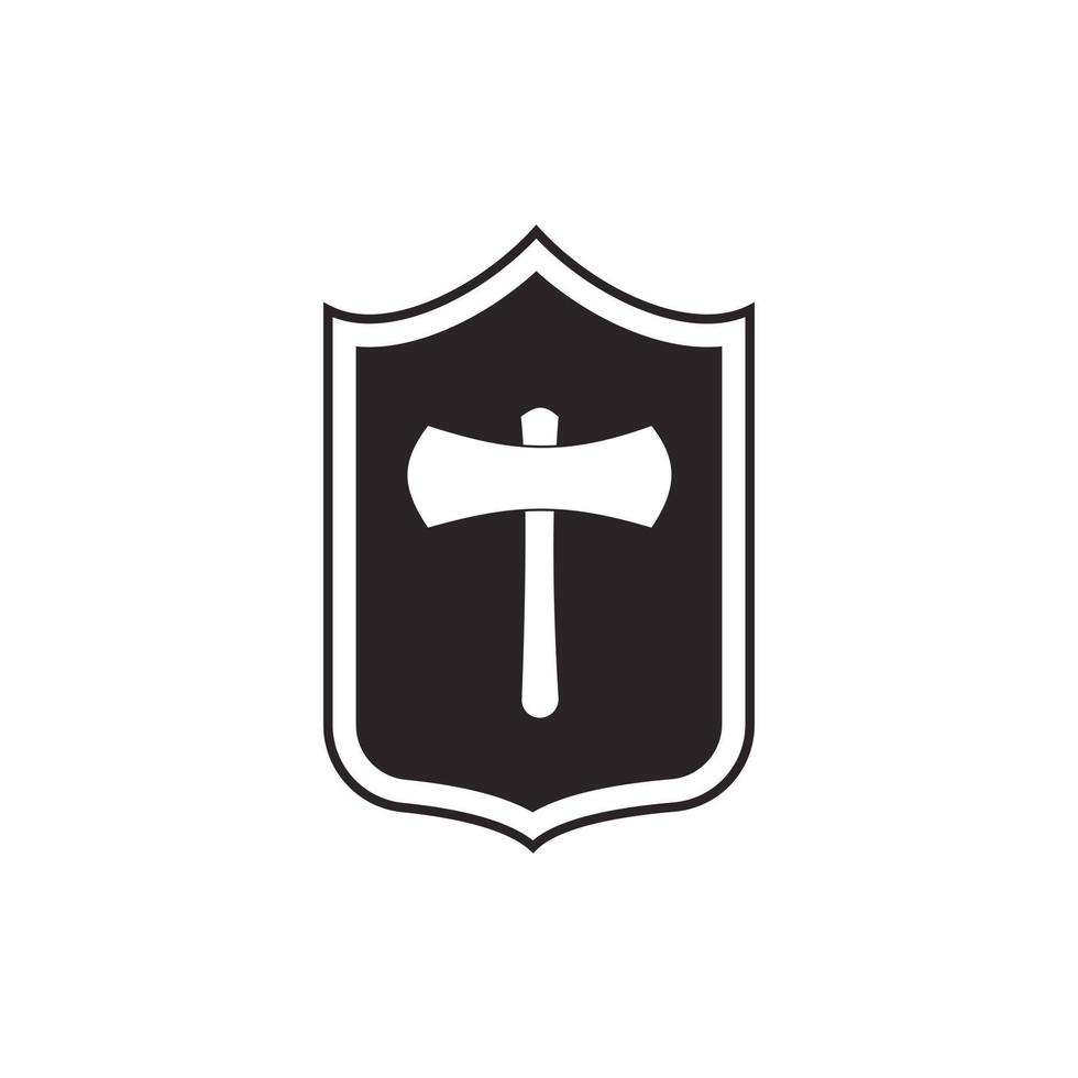 Shield with an axe icon, simple style vector