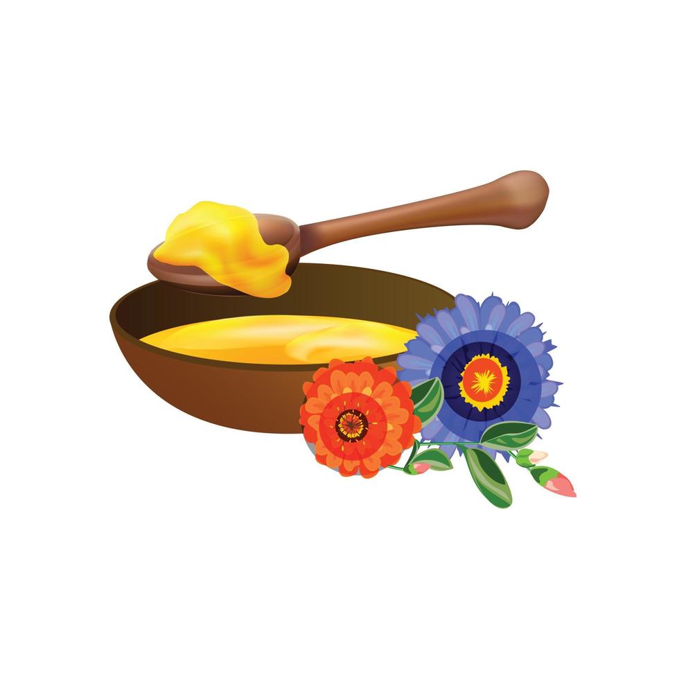 Plate with honey icon, cartoon style vector