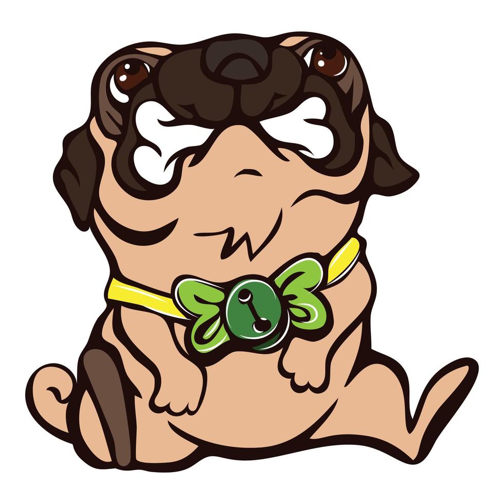 Pug birthday icon, cartoon style vector