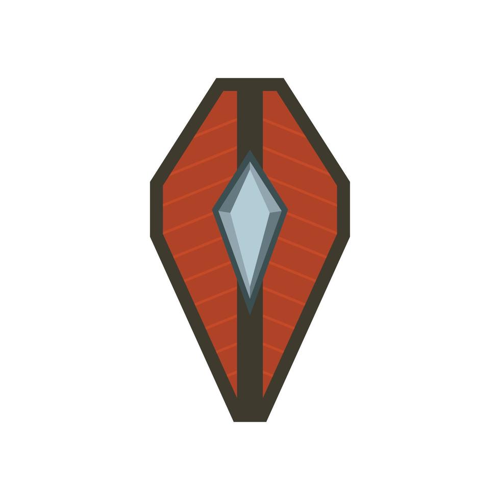 icono de escudo medieval de madera, estilo plano vector