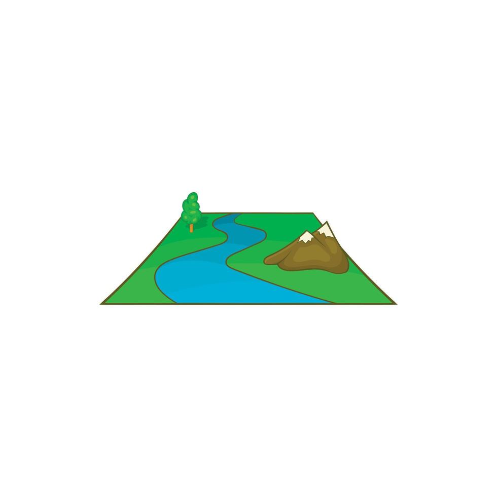 río avd montañas icono, estilo de dibujos animados vector