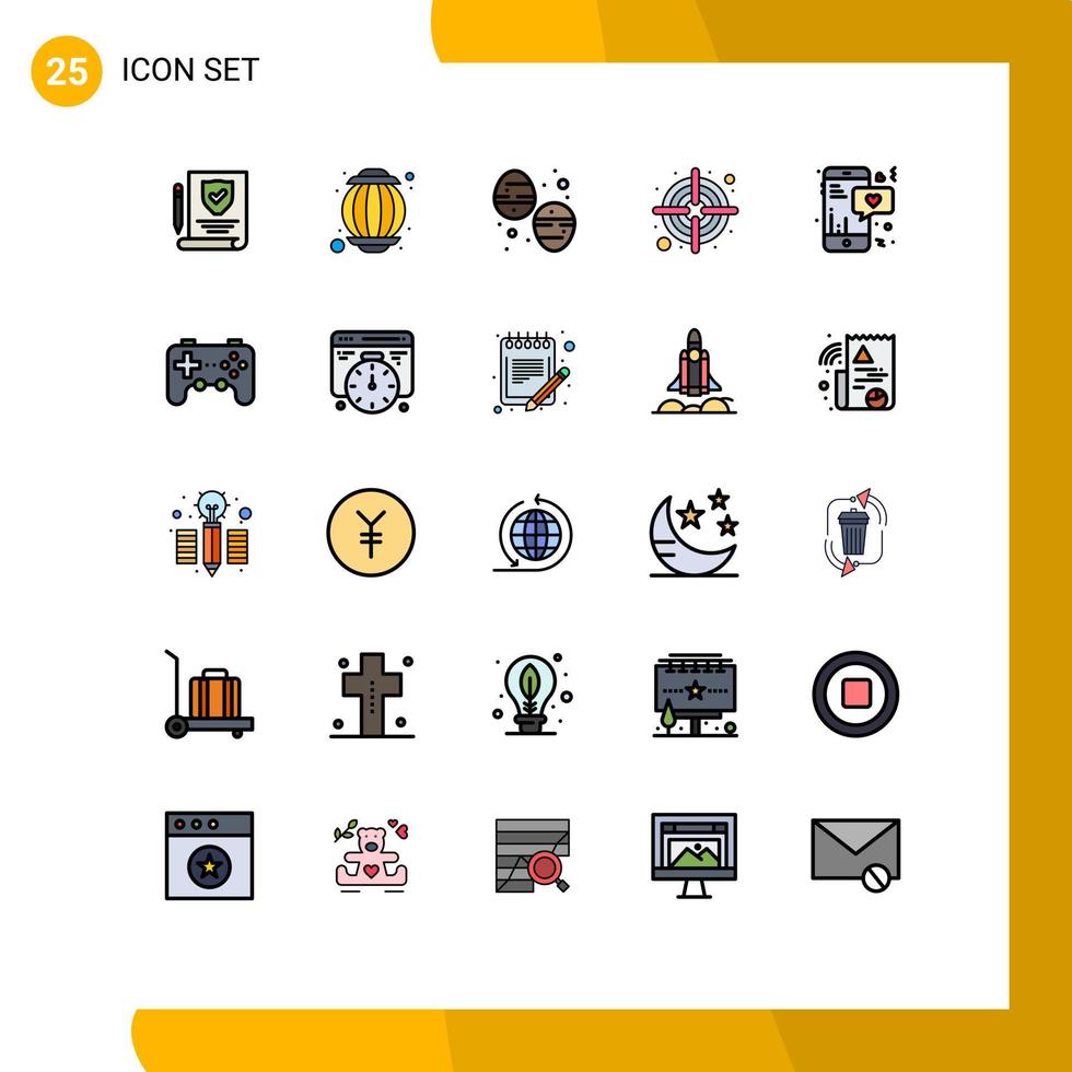 Universal Icon Symbols Group of 25 Modern Filled line Flat Colors of controller chat food mobile target Editable Vector Design Elements