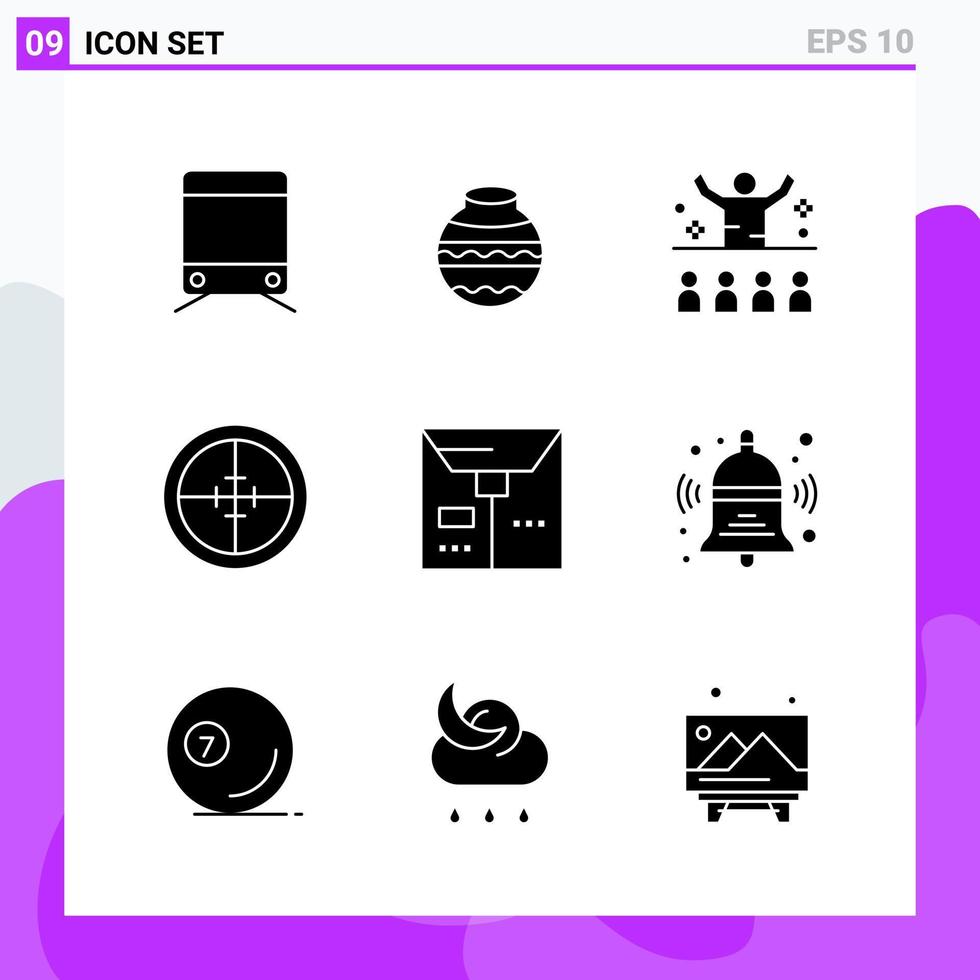 Set of 9 icons in solid style Creative Glyph Symbols for Website Design and Mobile Apps Simple Solid Icon Sign Isolated on White Background 9 Icons Creative Black Icon vector background