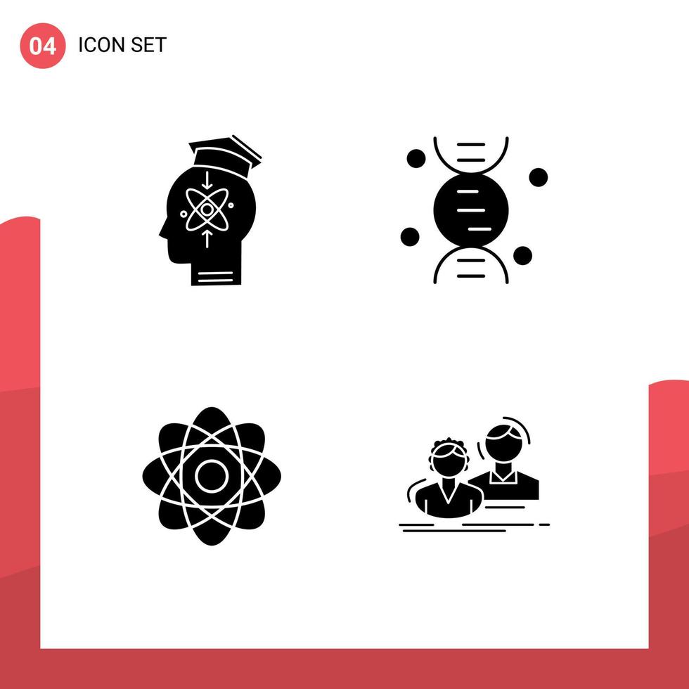 User Interface Pack of 4 Basic Solid Glyphs of capability biochemistry knowledge research laboratory Editable Vector Design Elements