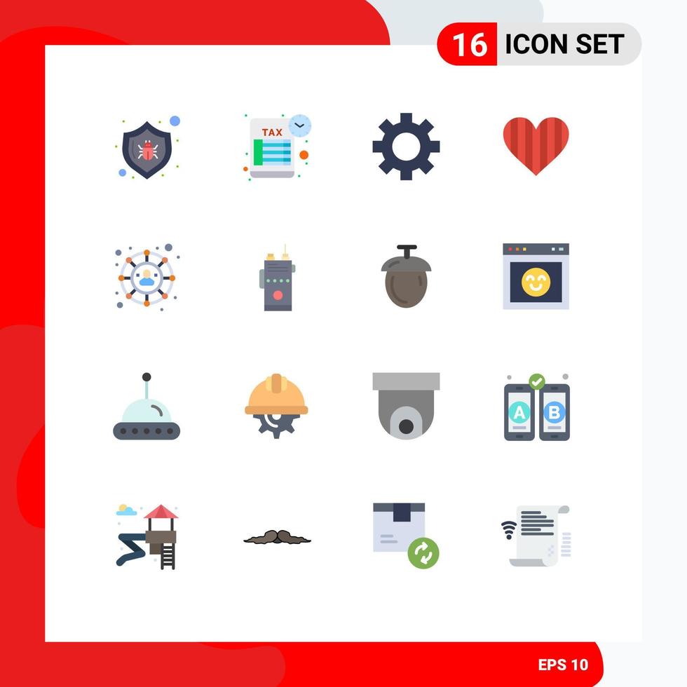 16 Universal Flat Color Signs Symbols of social gift gear favorite love Editable Pack of Creative Vector Design Elements