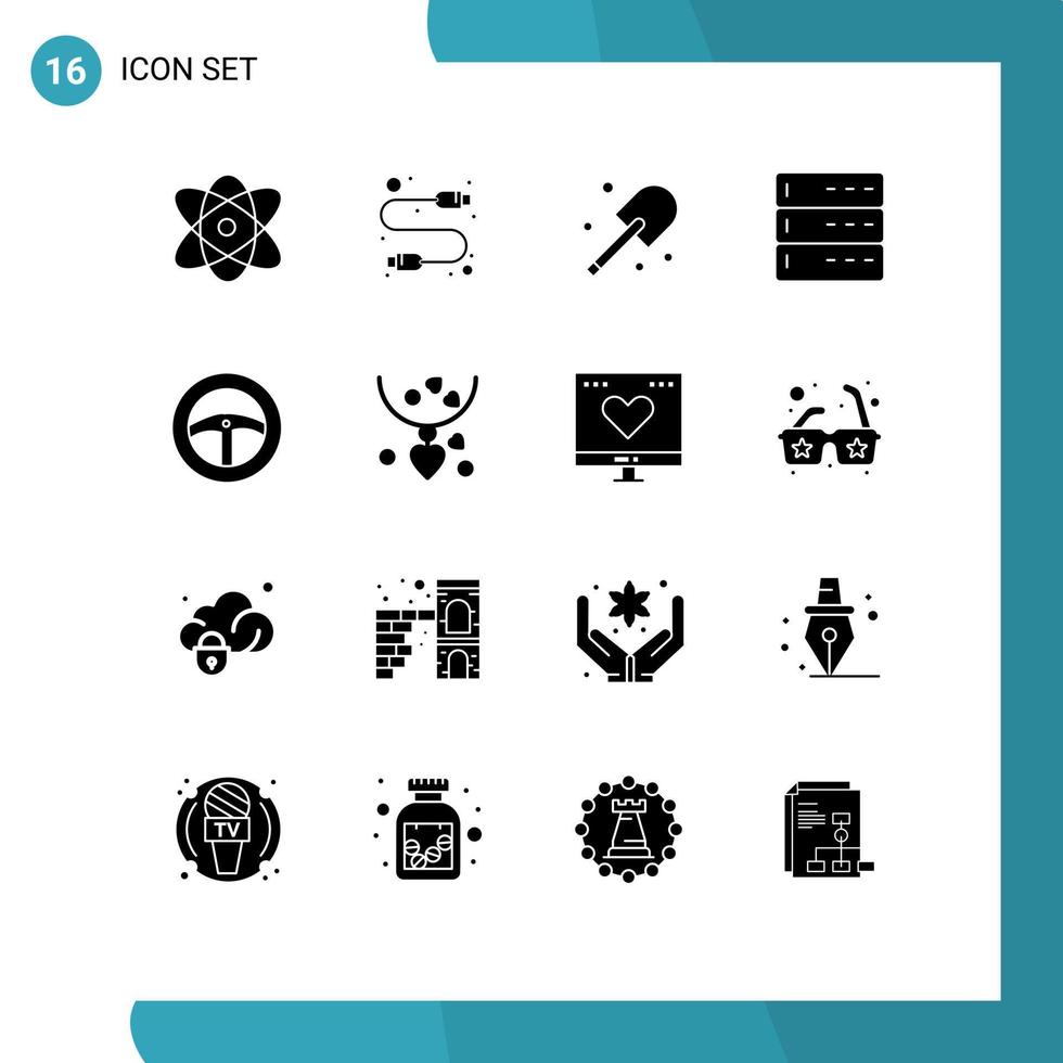 16 User Interface Solid Glyph Pack of modern Signs and Symbols of steering server digging devices admin Editable Vector Design Elements