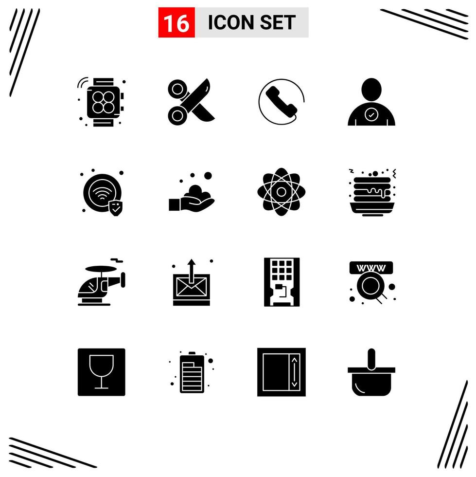 Universal Icon Symbols Group of 16 Modern Solid Glyphs of cleaning security answer protection complete Editable Vector Design Elements