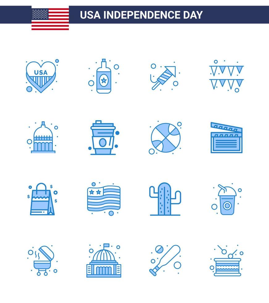 16 USA Blue Pack of Independence Day Signs and Symbols of usa indianapolis religion indiana garland Editable USA Day Vector Design Elements