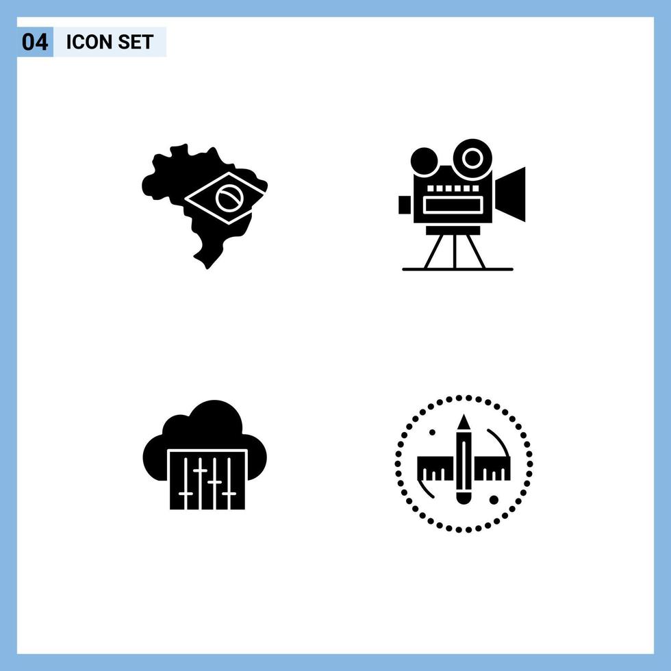 Modern Set of 4 Solid Glyphs Pictograph of map music camera video creative Editable Vector Design Elements