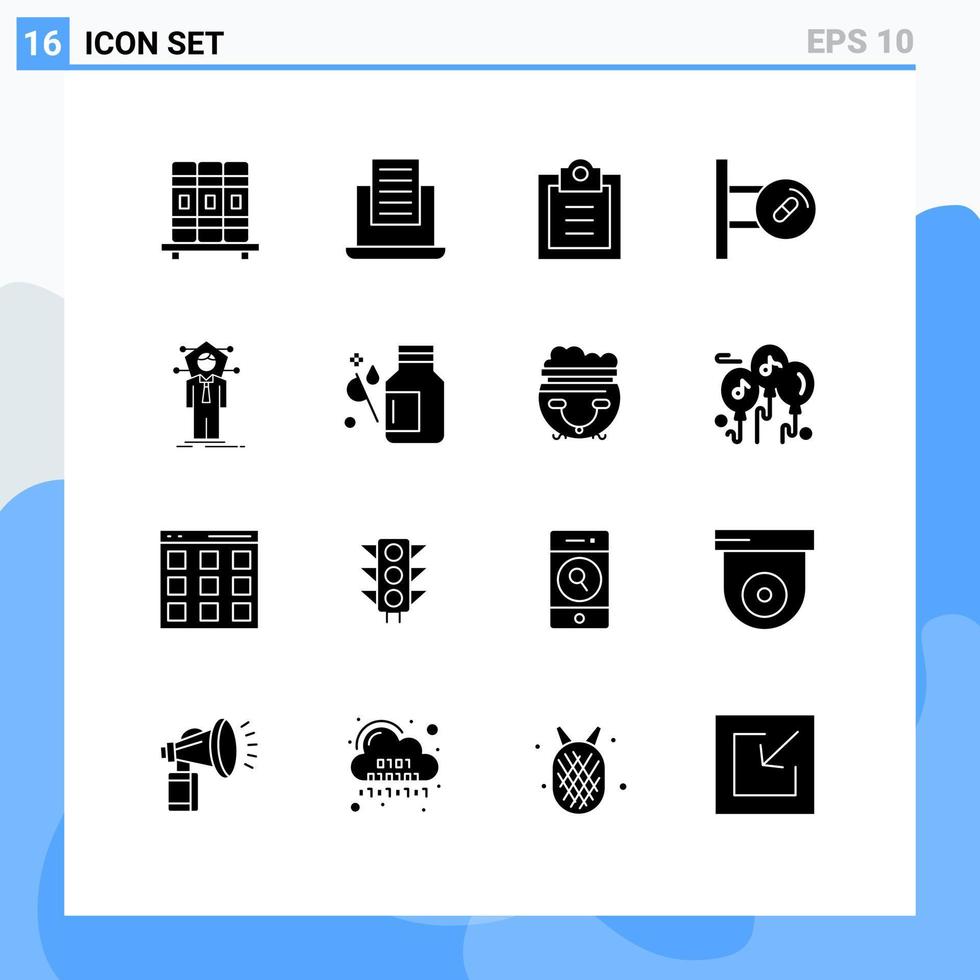 Modern Set of 16 Solid Glyphs and symbols such as solution human todo connection medicine Editable Vector Design Elements