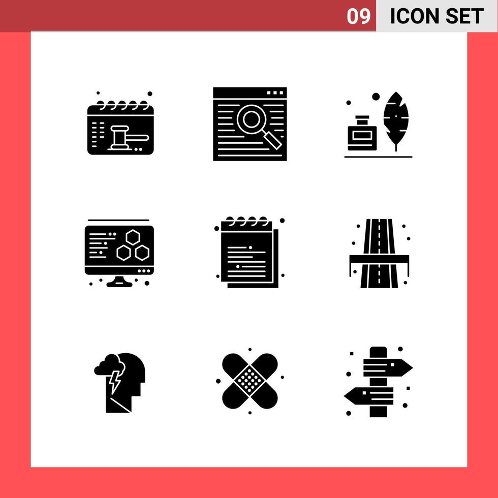 9 Icon Pack Solid Style Glyph Symbols on White Background Simple Signs for general designing Creative Black Icon vector background