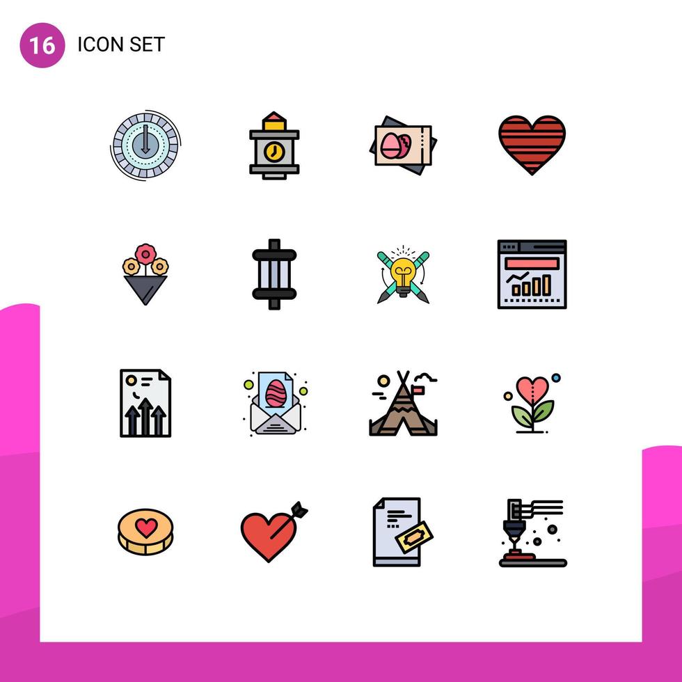 Mobile Interface Flat Color Filled Line Set of 16 Pictograms of flower favorite passboard like heart Editable Creative Vector Design Elements