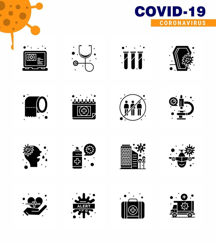Corona virus 2019 and 2020 epidemic 16 Solid Glyph Black icon pack such as paper skull lab infection coronavirus viral coronavirus 2019nov disease Vector Design Elements