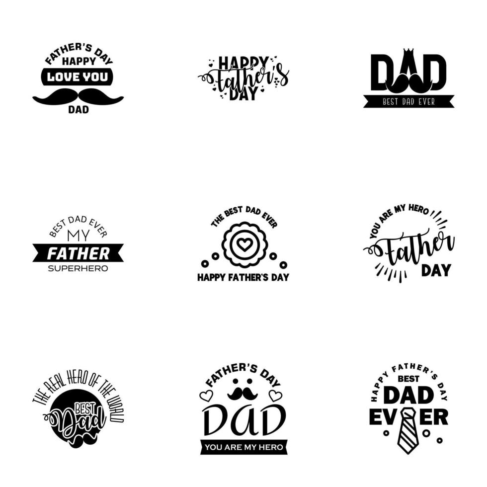 Happy Fathers Day Calligraphy greeting card 9 Black Typography Collection Vector illustration Editable Vector Design Elements