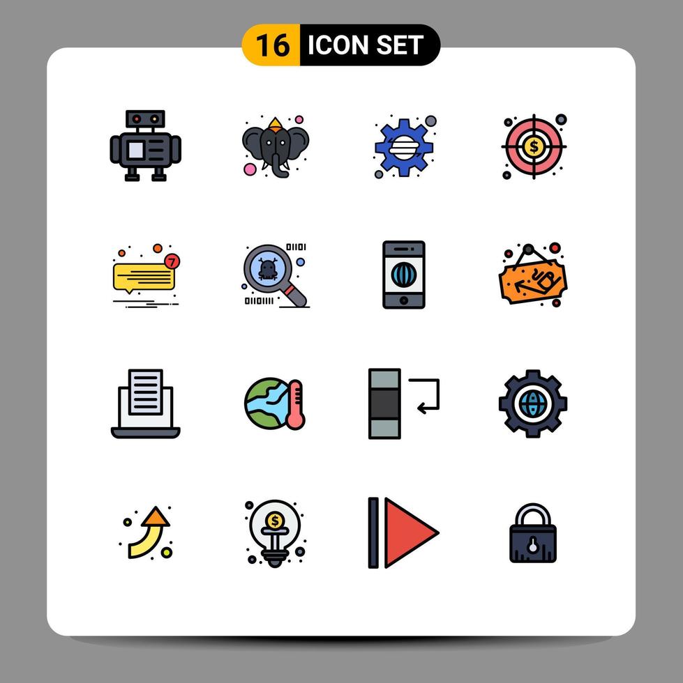 16 Universal Flat Color Filled Lines Set for Web and Mobile Applications speech message company chat target Editable Creative Vector Design Elements