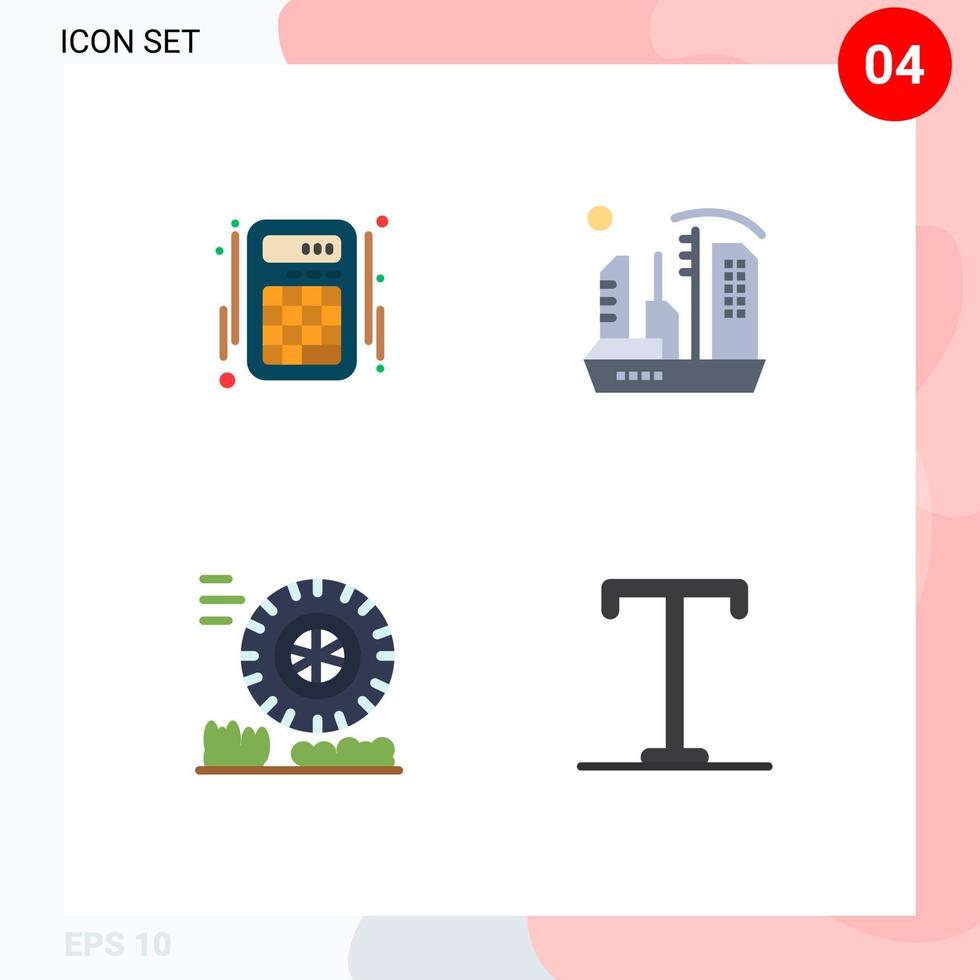 Group of 4 Modern Flat Icons Set for calculator friction accounts colony wheel Editable Vector Design Elements