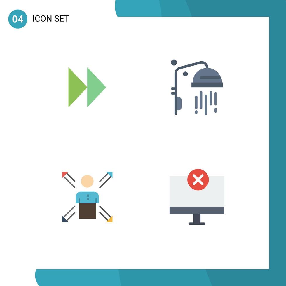 Group of 4 Flat Icons Signs and Symbols for control fast direction video shower human Editable Vector Design Elements