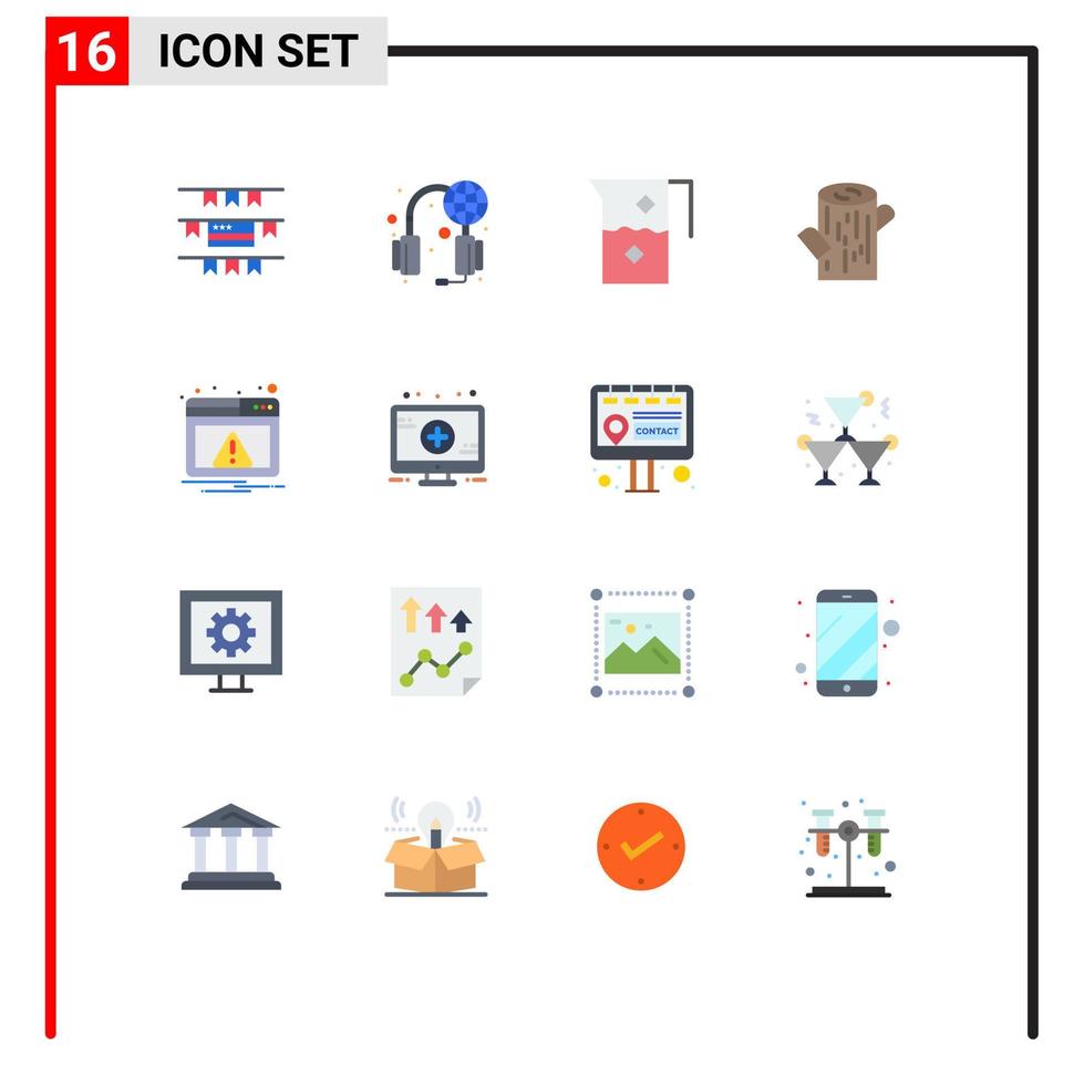 Modern Set of 16 Flat Colors Pictograph of notification web beverage wood log Editable Pack of Creative Vector Design Elements