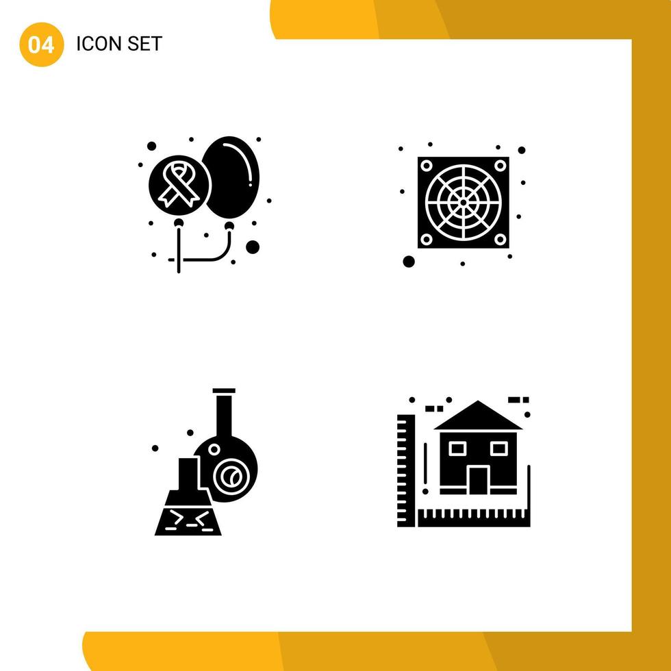 Interfaz de usuario de 4 paquetes de glifos sólidos de signos y símbolos modernos de elementos de diseño de vectores editables del tubo del enfriador de salud de laboratorio de globos