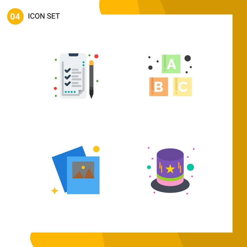 4 Thematic Vector Flat Icons and Editable Symbols of analytics carnival alphabet gallery hat Editable Vector Design Elements