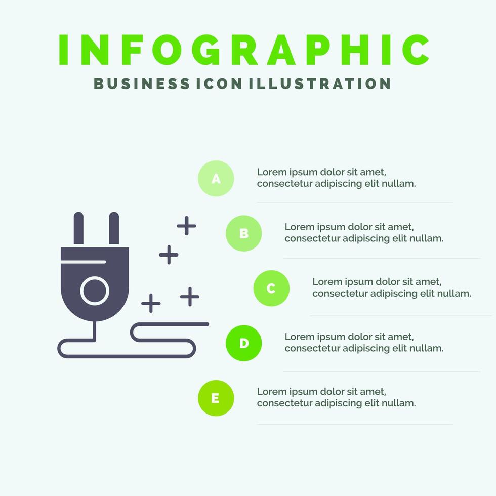 Plug Cable Marketing Solid Icon Infographics 5 Steps Presentation Background vector