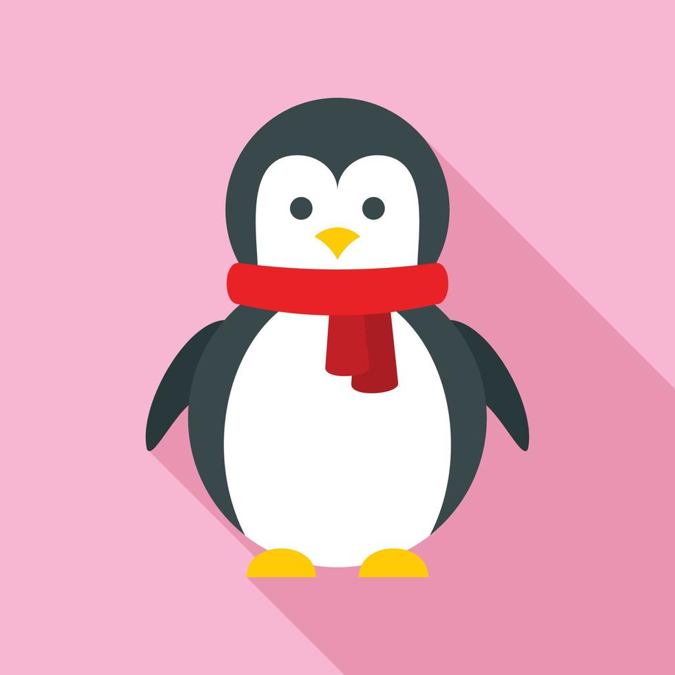 icono de pingüino de navidad, estilo plano vector