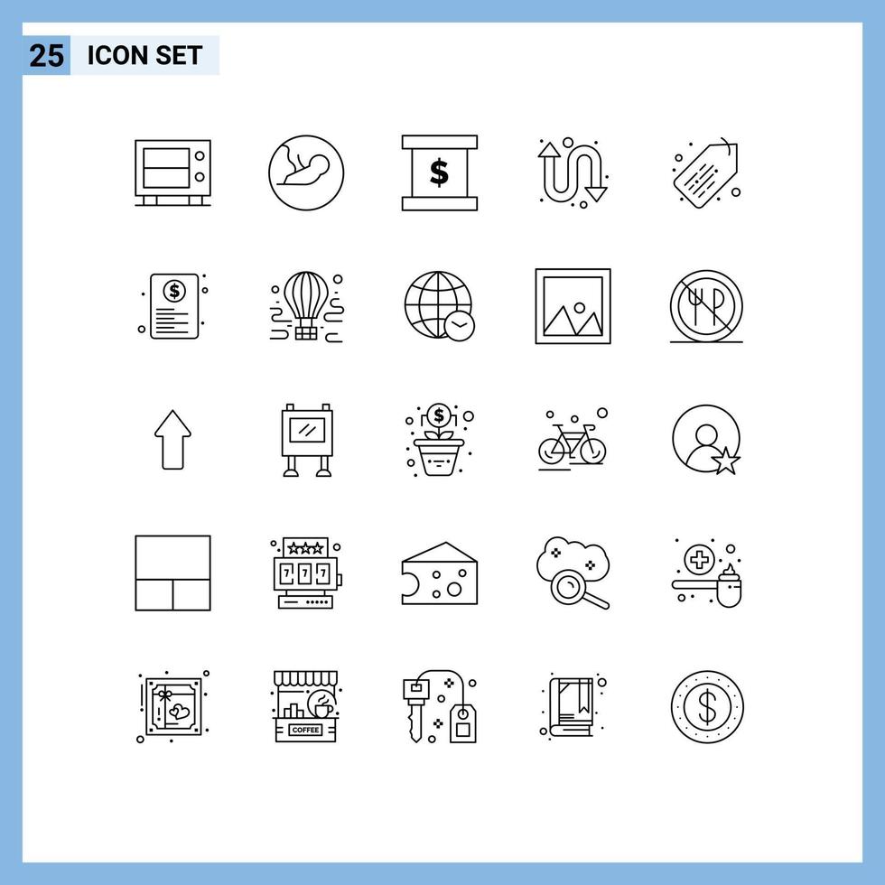 25 User Interface Line Pack of modern Signs and Symbols of file sale finance label watch kit Editable Vector Design Elements