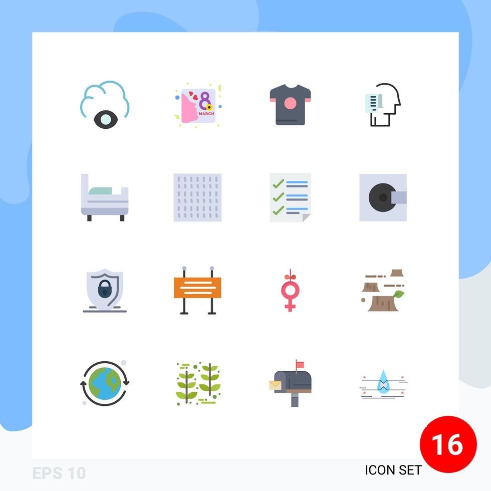Editable Vector Line Pack of 16 Simple Flat Colors of bed room tasks shirt schedule list Editable Pack of Creative Vector Design Elements