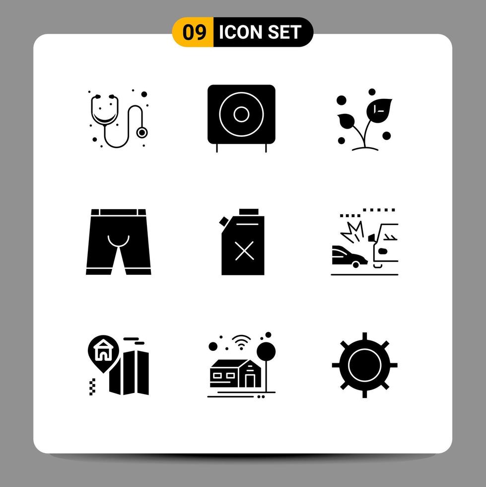 Modern Set of 9 Solid Glyphs Pictograph of dress clothe subwoofer accessories sprout Editable Vector Design Elements