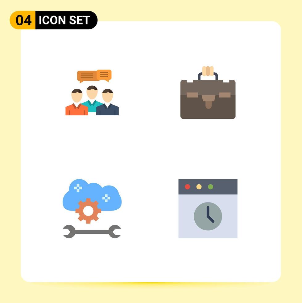 Universal Icon Symbols Group of 4 Modern Flat Icons of chat cloud application service dialog bag cloud service configure Editable Vector Design Elements