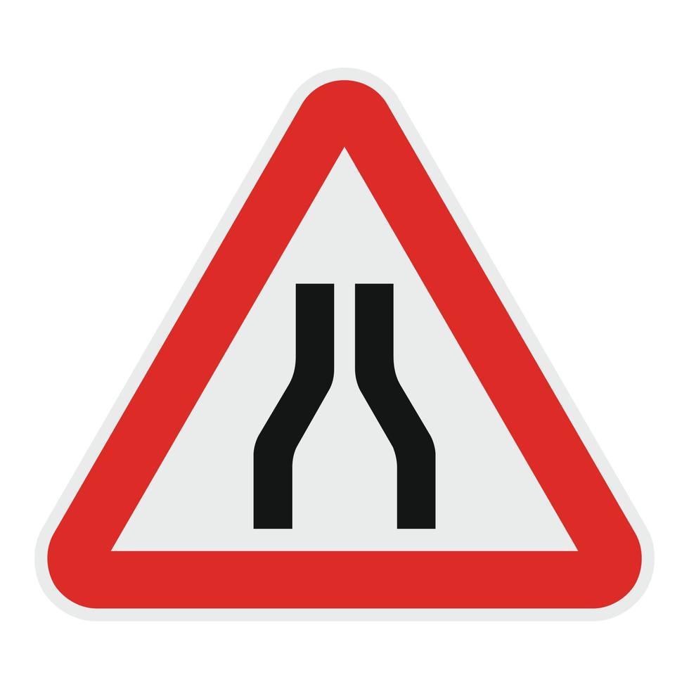 Narrowing of the road icon, flat style. vector