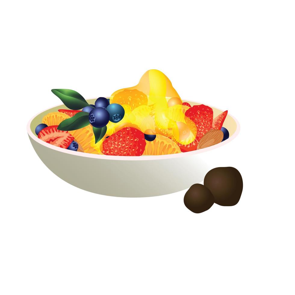 ensalada de frutas con icono de miel, estilo de dibujos animados vector
