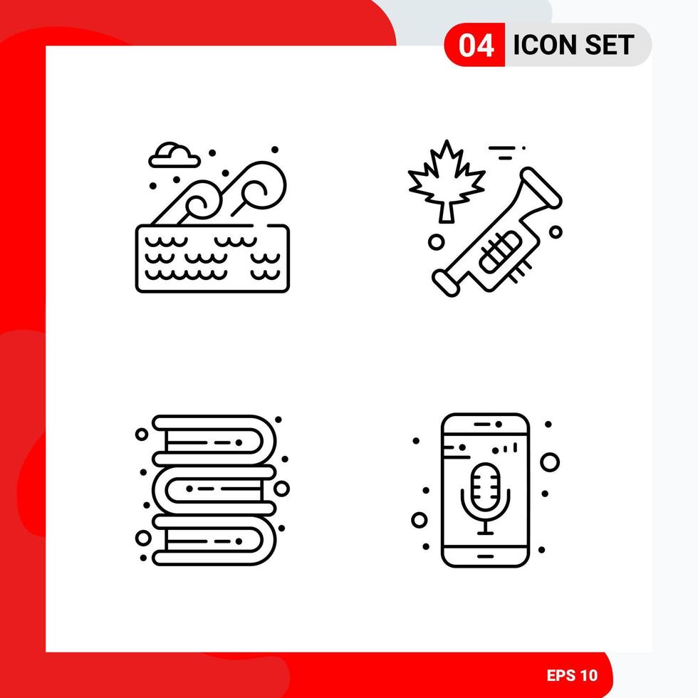 Creative Set of 4 Universal Outline Icons isolated on White Background Creative Black Icon vector background